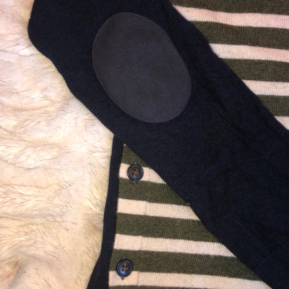 J. Crew Wool Navy and Green Striped Sweater - Picture 2 of 5